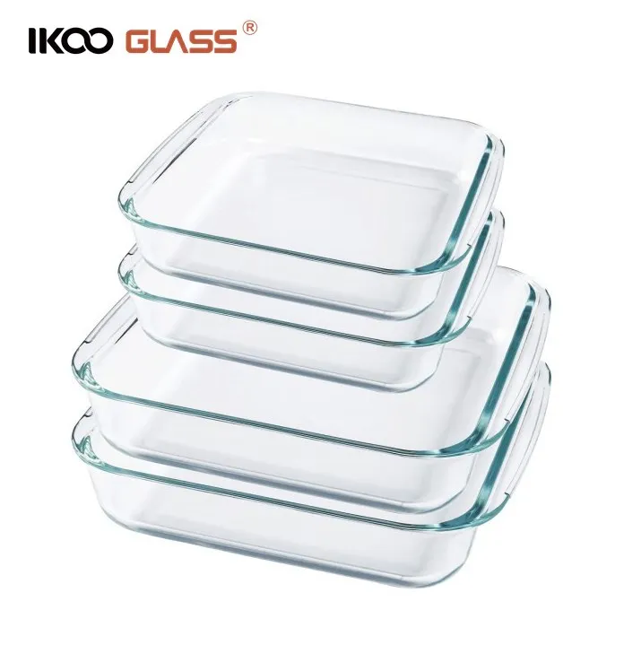 IKOO non stick square clear transparent high borosilicate glass bakeware tray custom baking tray