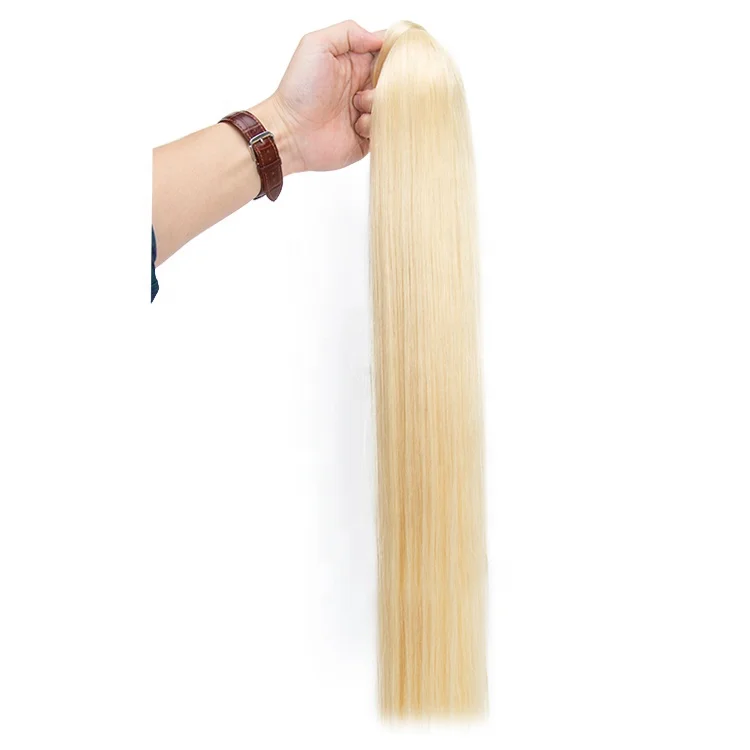 Hot Selling 613 Blonde Cuticle Aligned Ponytail Extensions For Women Russian Double Drawn Human Hair Ponytail