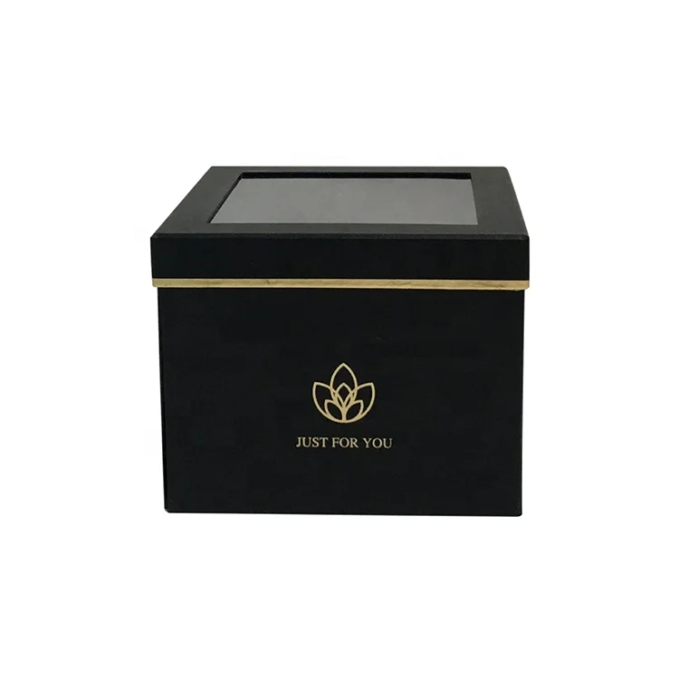 OEM Two-Layer Square Rotating Gift Box PVC Casement with Hand Flower Rigid Coated Paper for Gifts