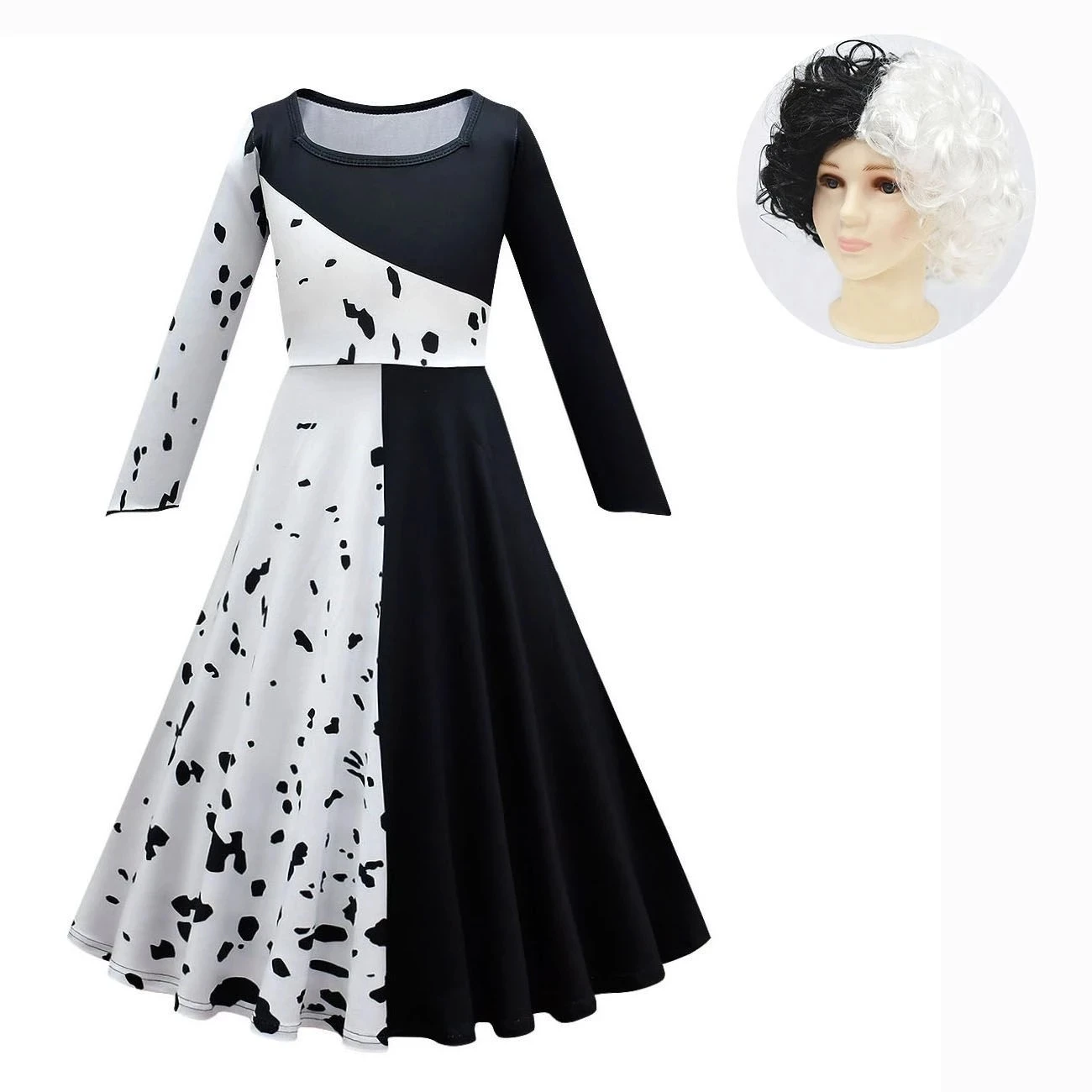 Костюм горничной Cruella De Vil для косплея детское черно-белое платье в горошек жакет Хэллоуина