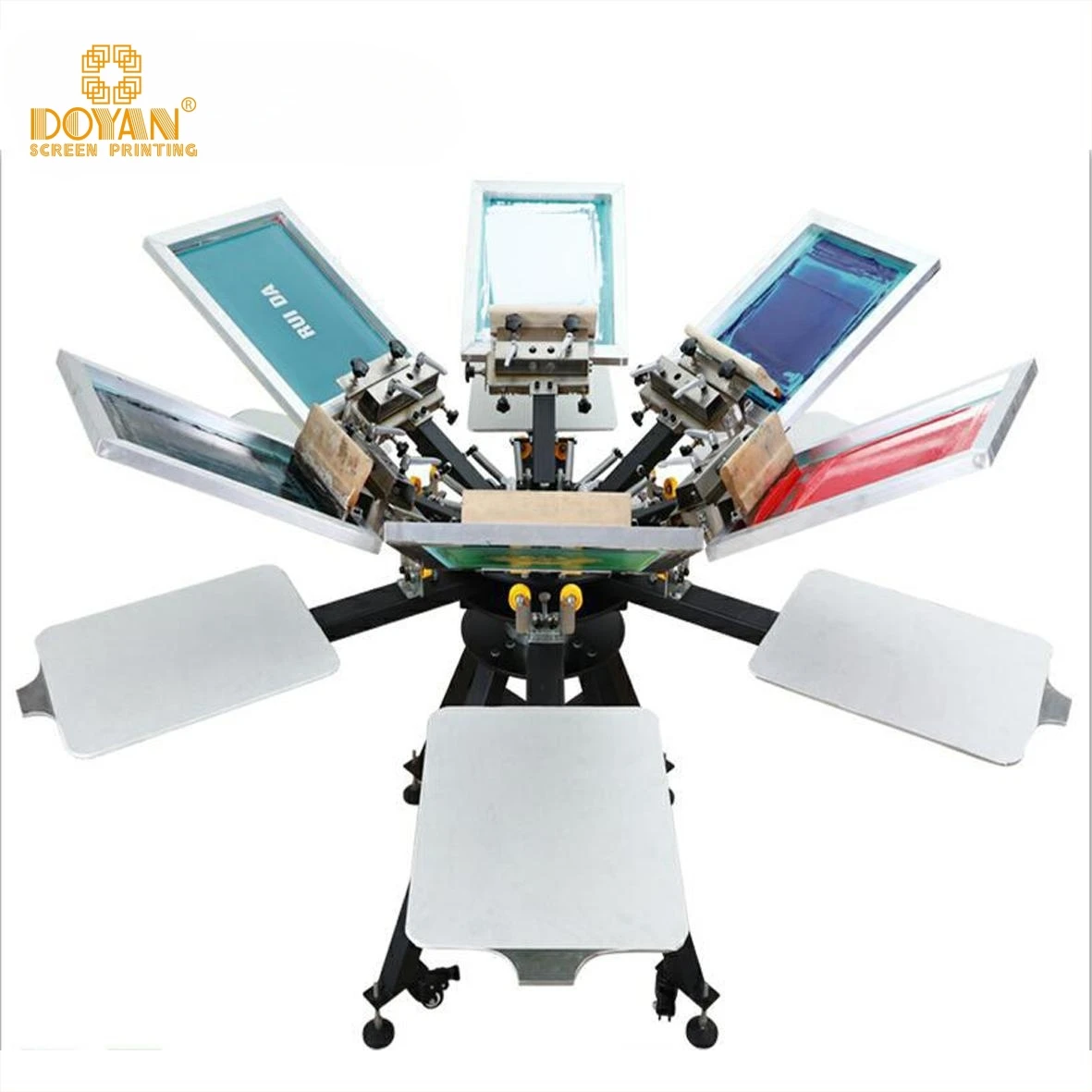 Doyan Printing Machine 6 Color 6 Station T-shirts Rotary Screen Printing Machine with Side Clamps High Accuracy Rotary Machine