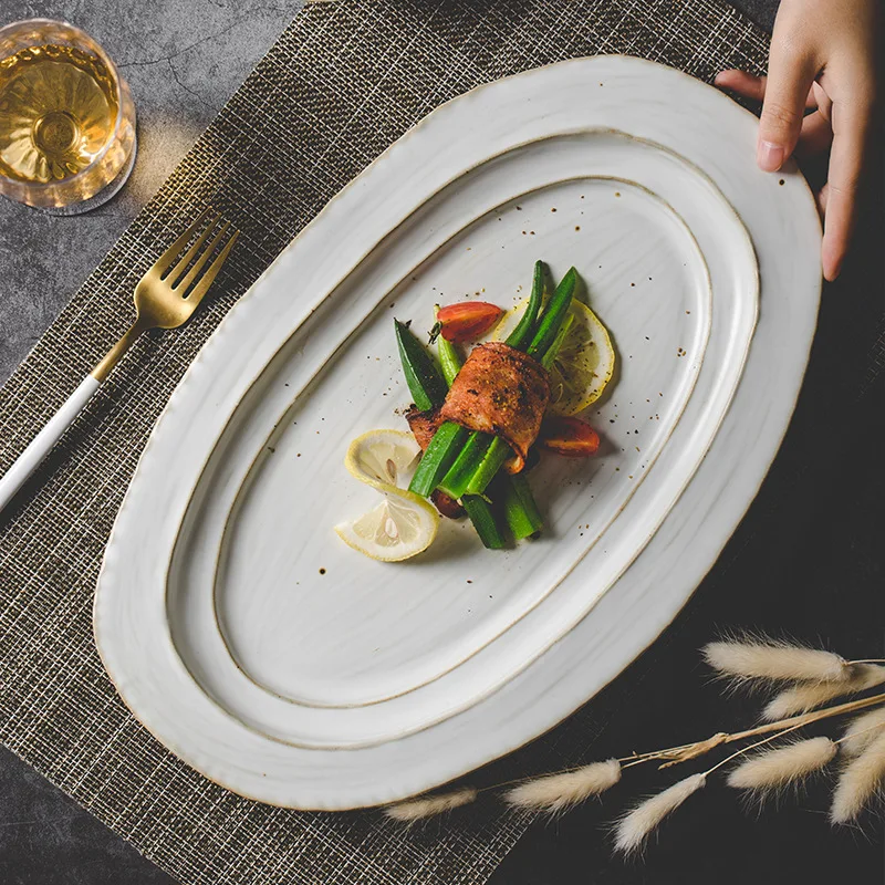 Винтажная крупная керамическая тарелка для ужина круглая подкладка паста спагетти суши салат сервировочное холодное блюдо столовая посуда ресторана