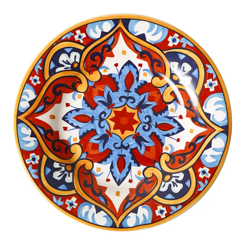 
American bowl set steak plate meal household tableware deep dish creative hand-painted fruit plate ceramic plate 