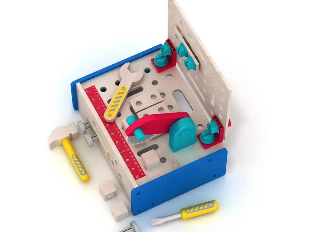 33pcs Wooden tools toy tabletop workbench pretend game