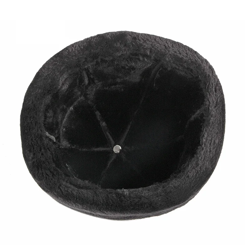 Wholesale Black Thickening Visorless PU Leather Men Winter russian Warm Hat custom LOGO