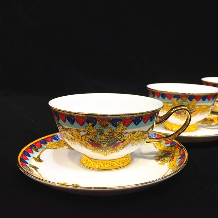 
Hot Selling Royal Style Embossed Gold Rim Ceramic Tea Coffee Cup Saucer 