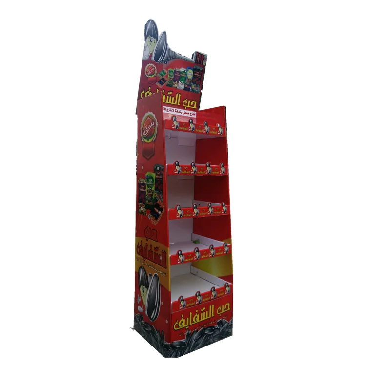 Retail Store Paint Display Rack Cardboard Pop Display Rack floor Snacks Display Shelf