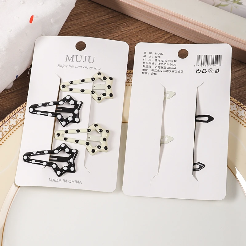 4Piece of Black and White Dots Hairpin Extra Value 4 Card Mounted BB Clip Premium Drip Hair Clip Side Fringe Clip