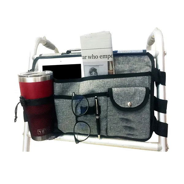 
 Серая сумка для ходунков (Двусторонняя) с подстаканником для ходунков  