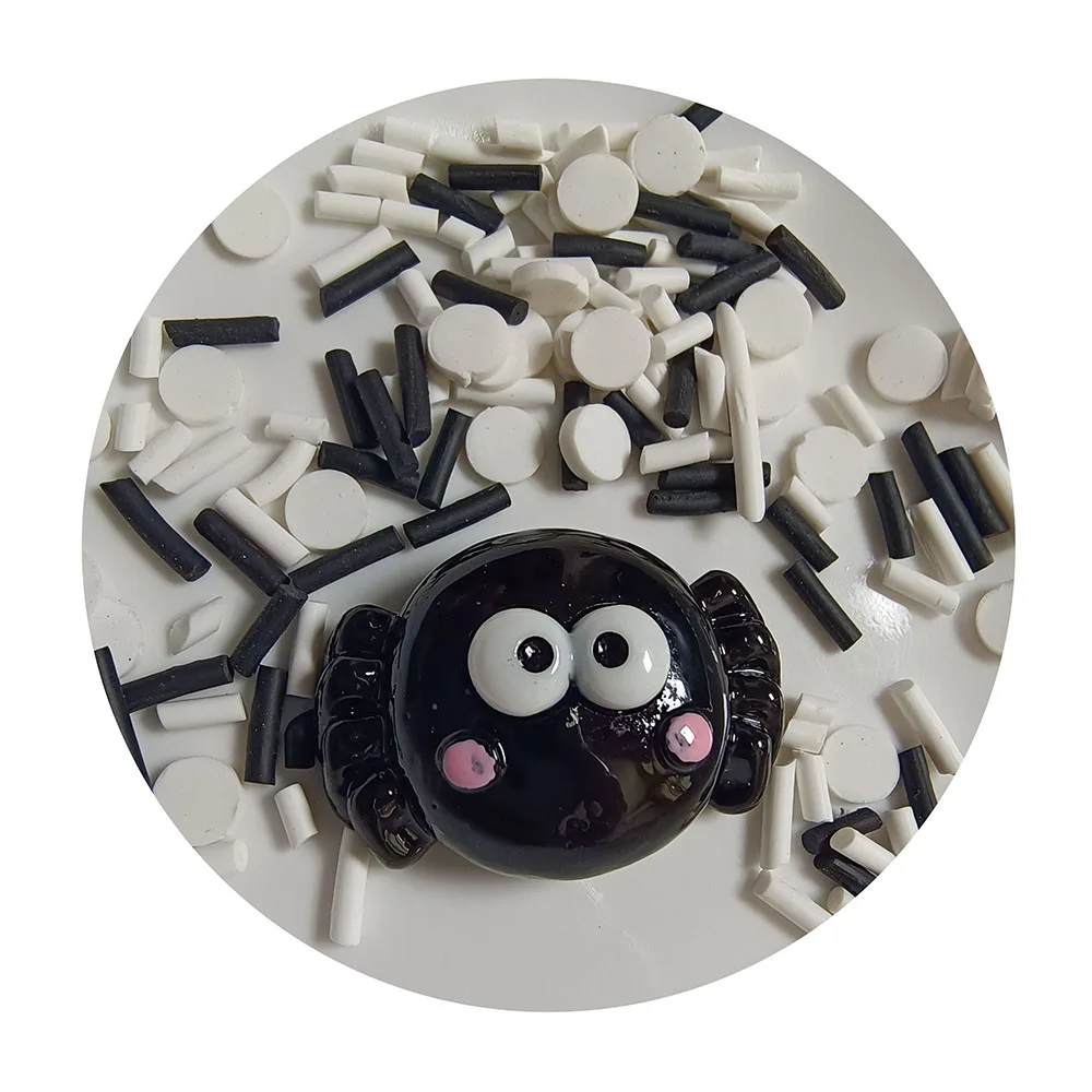Halloween DIY Slime Fillers Cute Black Spider Face Clay Sprinkles 3D Art Sculpture Black Resin Bead Charms Halloween Packaging