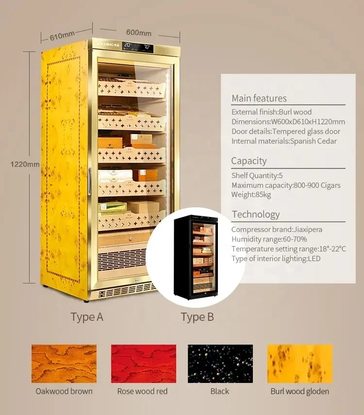 Ready To Ship Raching MON1800A Electronic Cigar Humidor With Spanish Cedar Wood Black Or Gold Color Cabinet