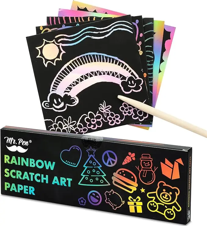 Scratch Paper Art Set 10 Sheets Rainbow Magic Scratch Art Black Scratch It Off Paper Crafts Notes Drawing Boards Sheet