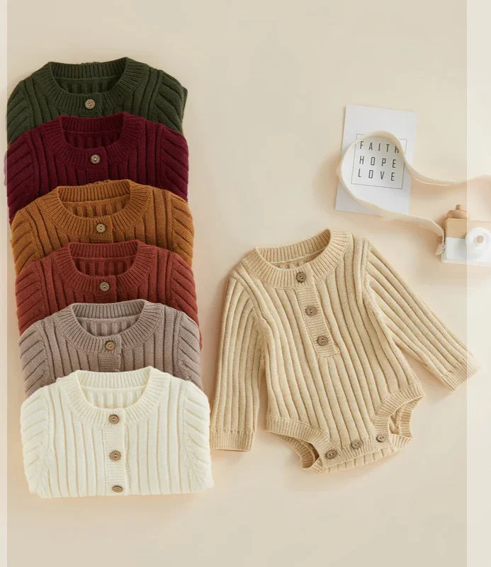 Spring Autumn Custom Newborn Kids Baby Wear Toddler Knitted  Sweaters Jumpsuits Bodysuits Rompers