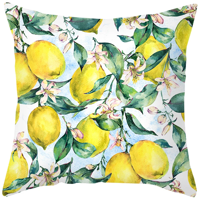 Lemon yellow design Lovely lemon tree design pillow case Home decoration Peach skin velvet Printed sofa cushion cover