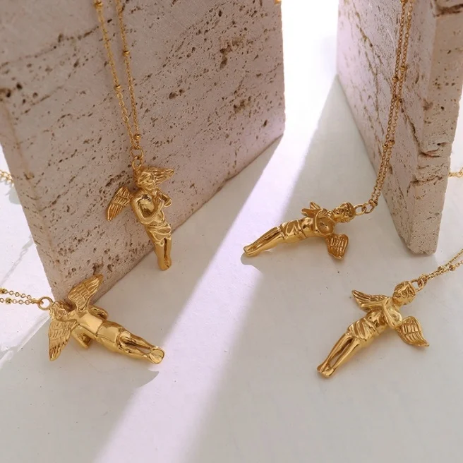 AZL Angel little Boy necklace stainless steel plated 18K gold trendsetter jewelry