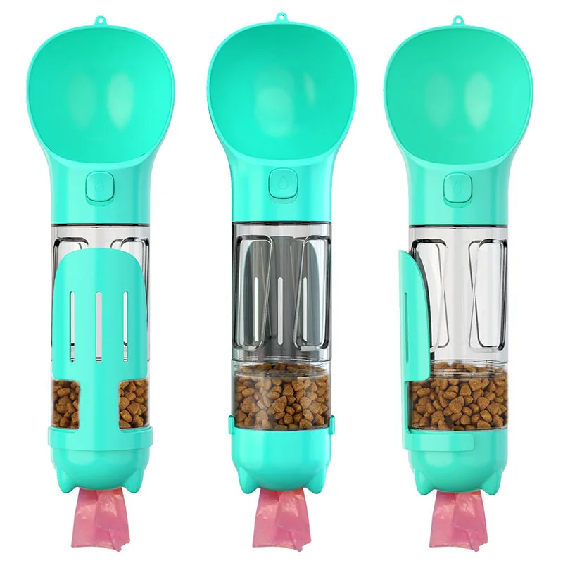 4-in-1 Travel Multifunctional Pet Water Bottle Portable Dog feeder with Food Container for On-The-Go Use