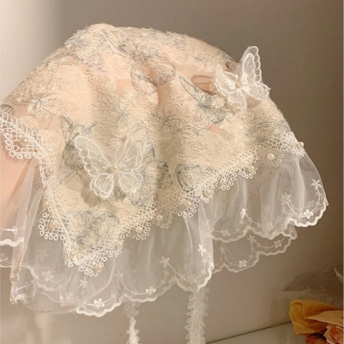 Pearl lace butterfly triangular headscarf women head wear countryside seaside headband