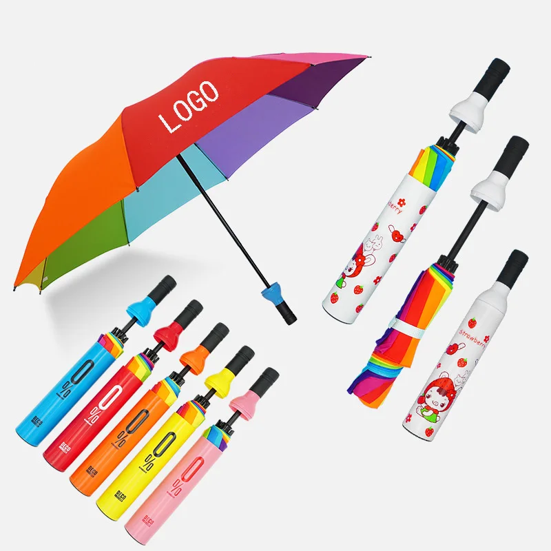 Factory stock personalized customized logo gift advertising 3 fold wine bottle umbrella