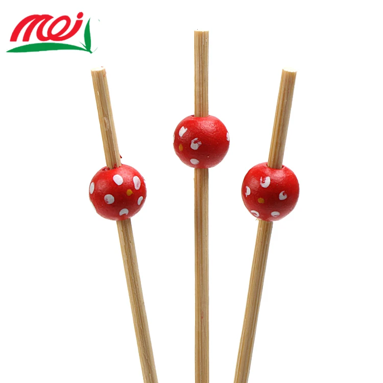 Natural Healthy Smooth Custom Single Red Ball Colored Bamboo Stick with bead