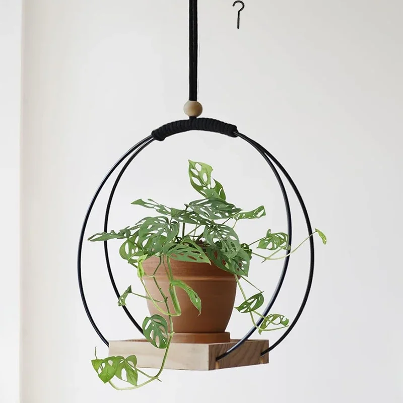 Niseven Hot Selling Boho Macrame Hanging Plant Holder For Indoor Plants Plant Hanger With Wood Base