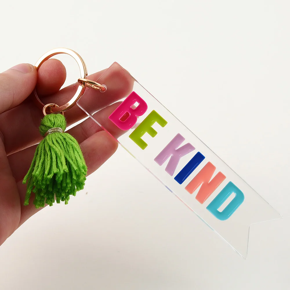 personalized acrylic rectangle keychain green tassel keychain for gifts