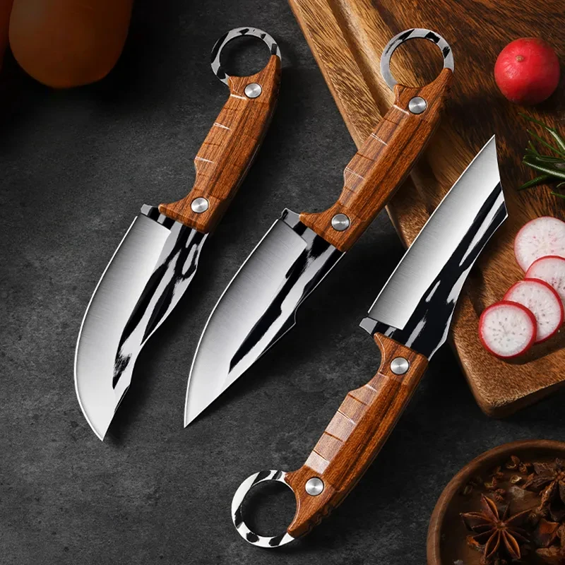 Meat Cleaver Sharp Mini Chefs Knife Carbon Steel Handmade Blade Boning Knife Outdoor Hunting Camping Knife