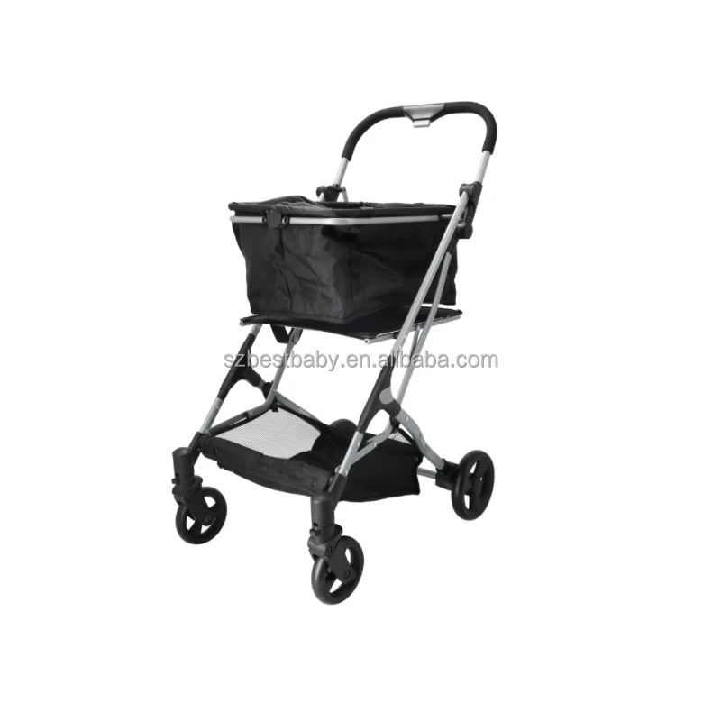High Quality Light Weight Reusable Compact Standing Fold Supermarket Shopping  Bag With  Swivel Wheels