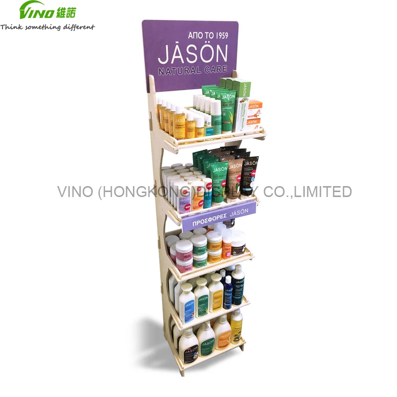 Floor Wooden Display Racks,5 Tier retail display racks with slanted Angle Shelves,floor stand display,Flat Pack