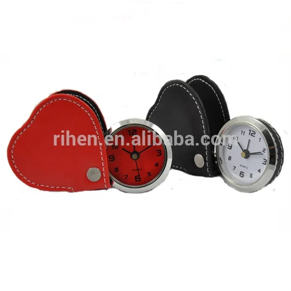 
faux leather CE travel alarm pouch clock 