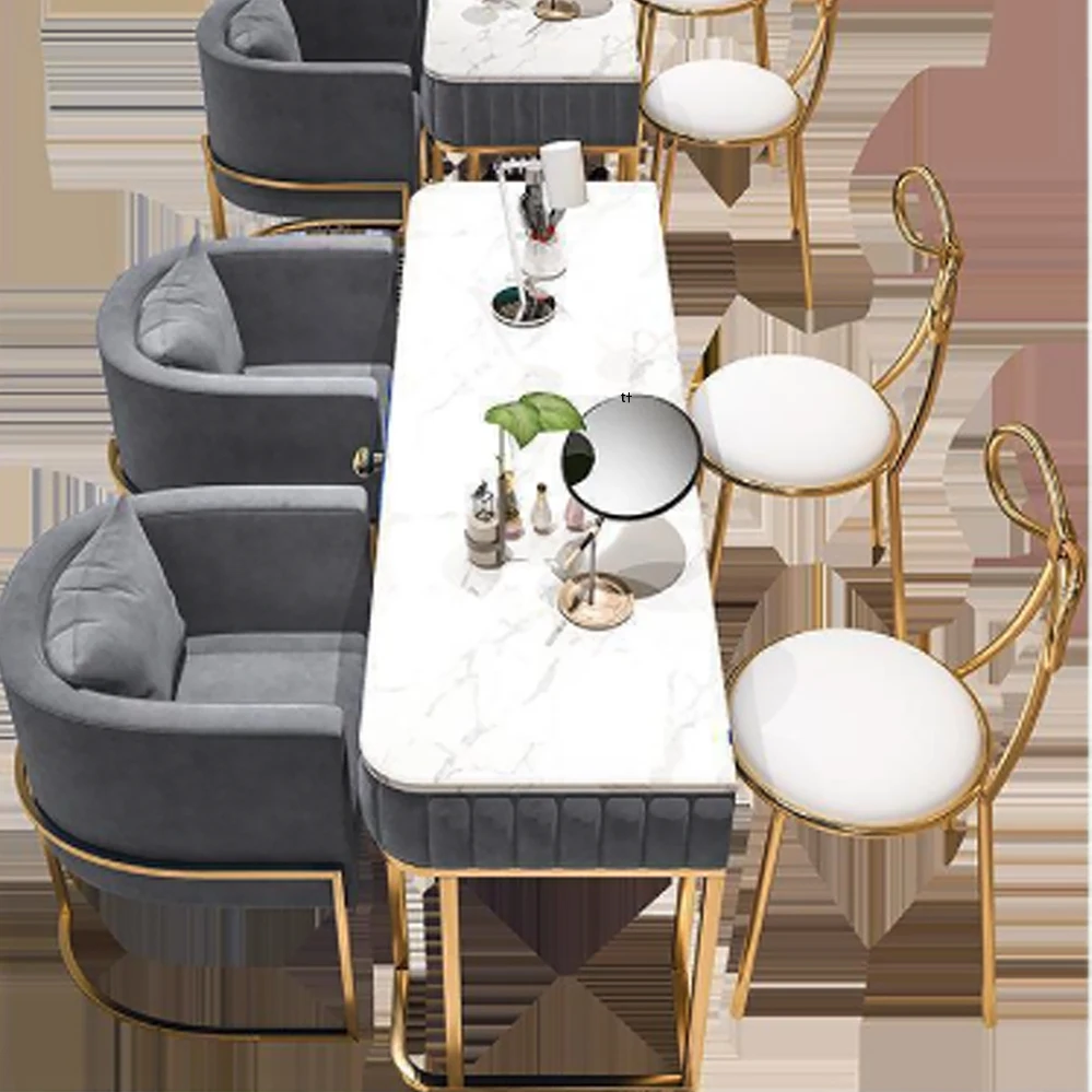 Double Seated Manicure Table Nail Table with Exhaust Fan Metal Salon Furniture for Sale for Spa Shop Wooden Modern Customized