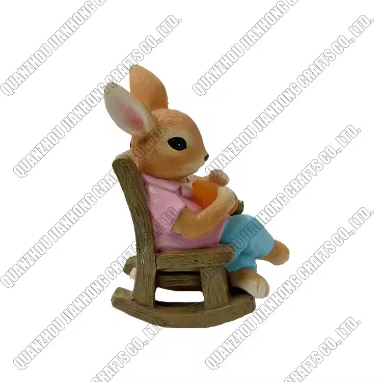 Personal Design Hot Selling Resin Cartoon Rabbit Doll Sculpture Animal Figurines For Home Decor