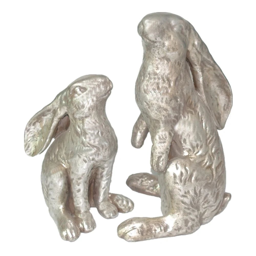 Tabletop Decoration Silver Resin Sitting Rabbit Figurine Decor Polyresin Rabbit Statue