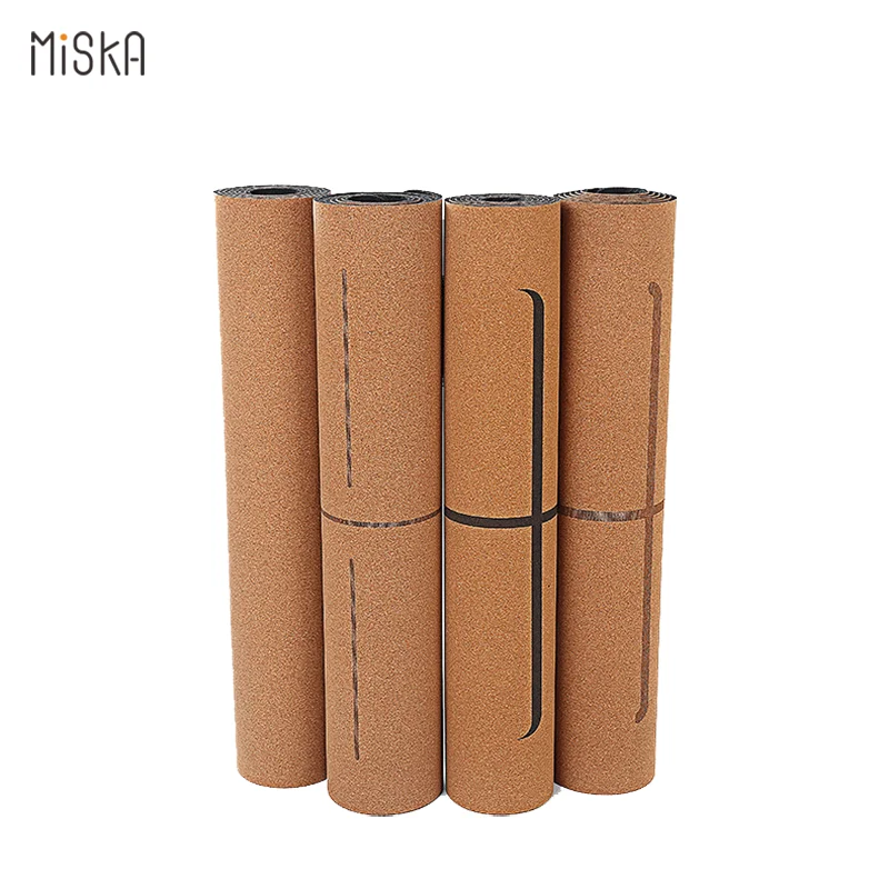 Cork Yoga mat Miska wholesale custom logo design eco friendly Non slip rubber cork gym fitness mattes  kid cork TPE yoga mats