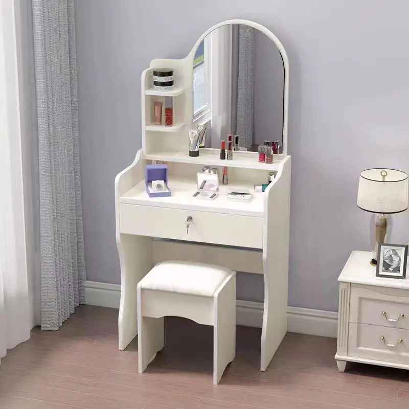 Small Size Home Bedroom Dressing Table MDF Cabinet Dresser Table with Mirror and Stool Creative Makeup Table
