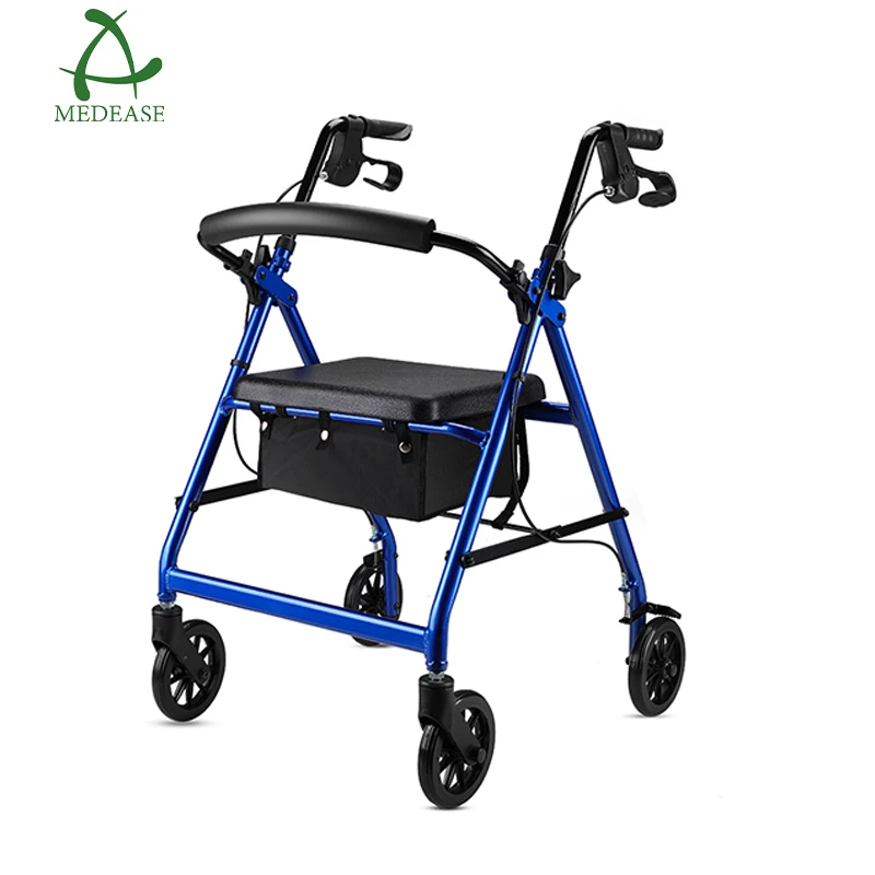Lightweight Foldable Disabled Elderly Four-wheels With Handbrake And Seat Trolley Cart Walking Aid
