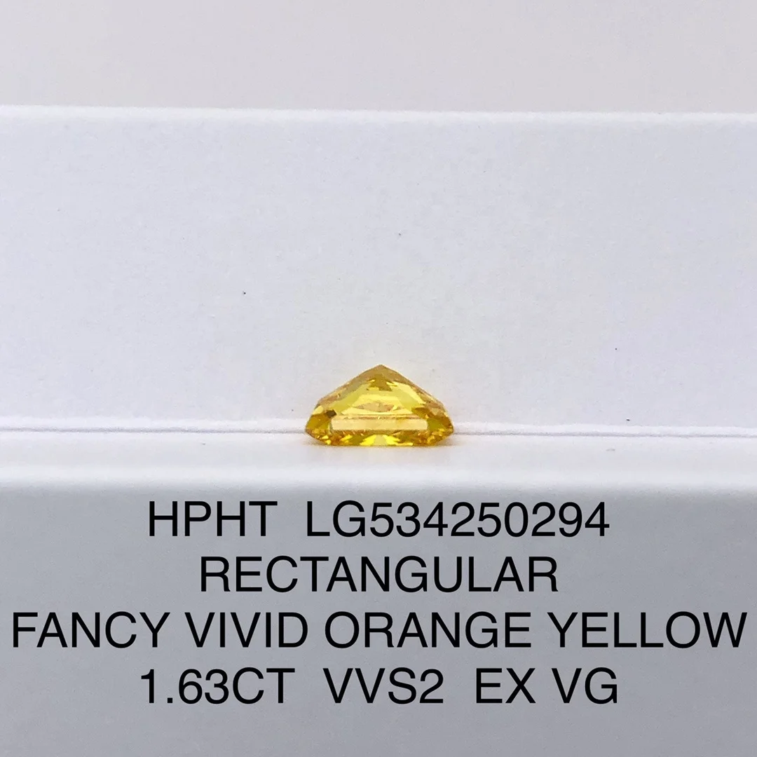 CVD Diamond Wholesale Lab Grown Diamond VVS2 Fancy VIVID Orange Yellow 1.63ct Radiant Cut CVD Diamond