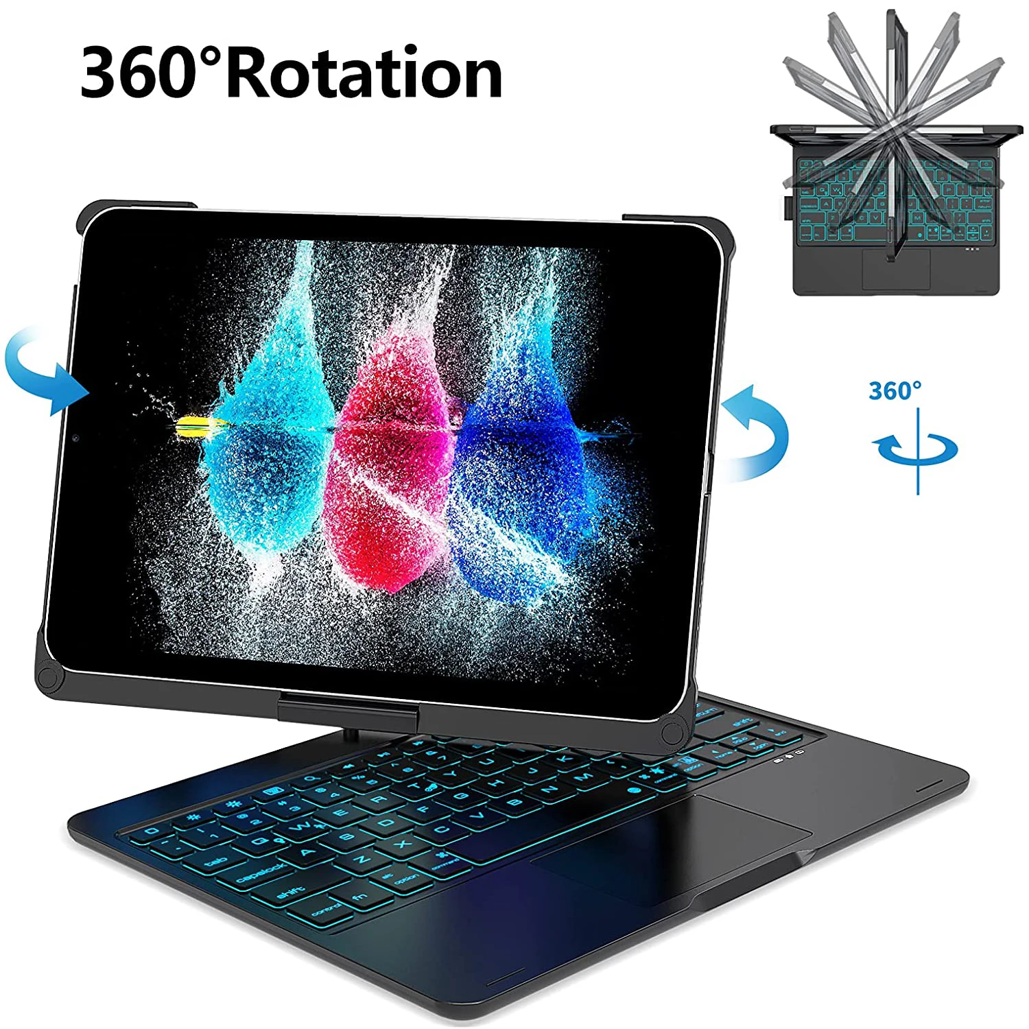 360 Rotatable 7 Color Backlight Touchpad Case Keyboard For Ipad Pro 11 Inch / Ipad Air 4 10.9 Inch