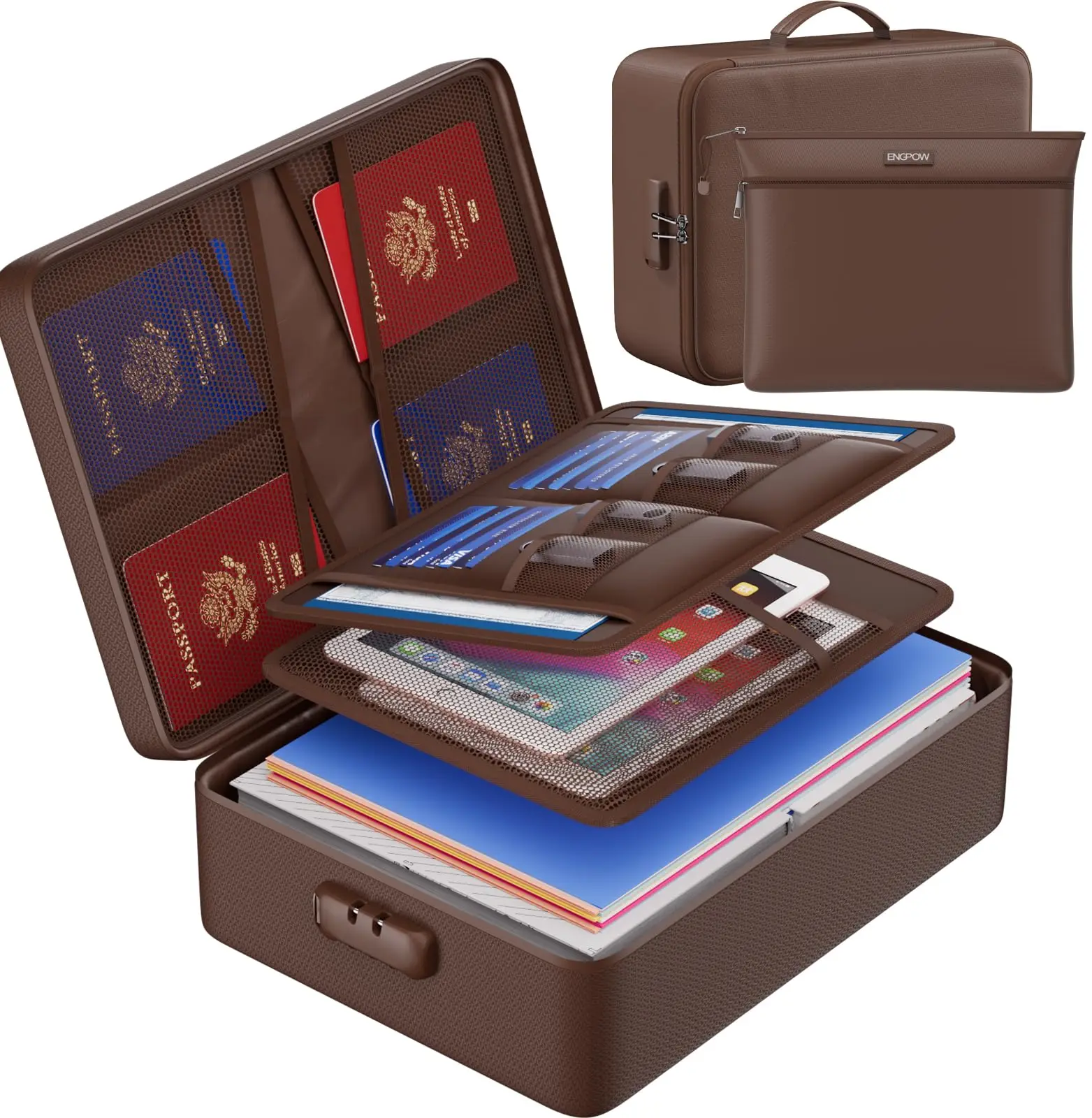 Large Capacity Waterproof and Fireproof Hard Bag Briefcase Safe File Storage Document Organizer for Home Office Travel