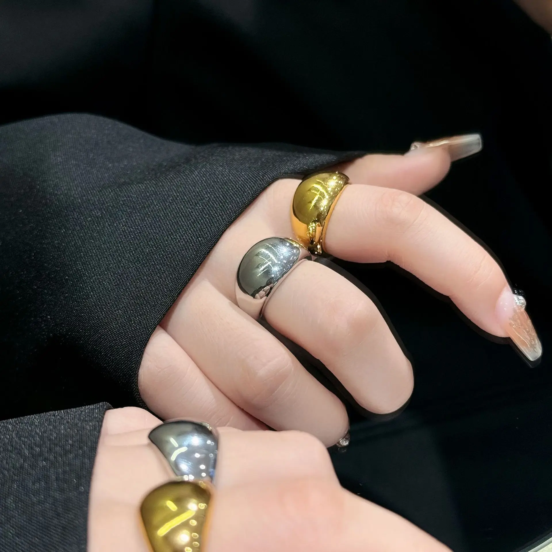 Fashion Glossy Gold Plated Ring Charm Geometric Open Ring Wide Bend Finger Rings Jewelry Women Wholesale