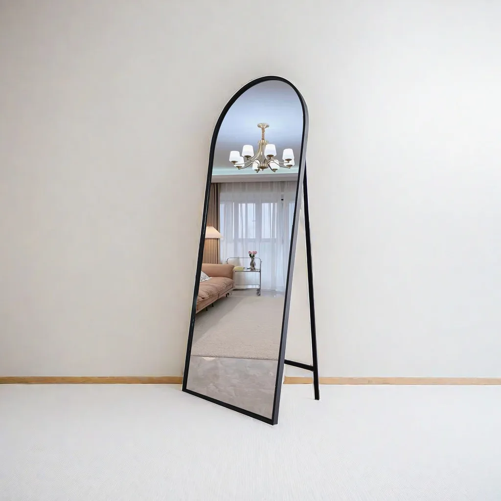 wholesale large arch standing floor mirror luxury metal frame decorative full body miroir custom large black mirror luxury decor