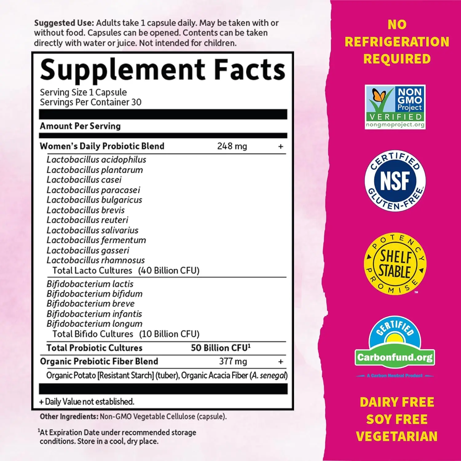 Private label Probiotics Capsules for Women 50 Billion CFU 16 Probiotic Strains with Organic Prebiotics