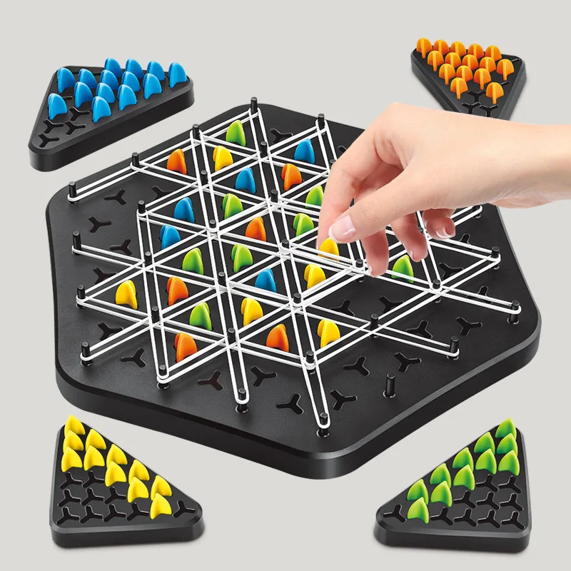 2 to 4 Players Educational Board Game Chain Triggle Rubber Band Game Territory Capture Family Game Chain Triangle Chess