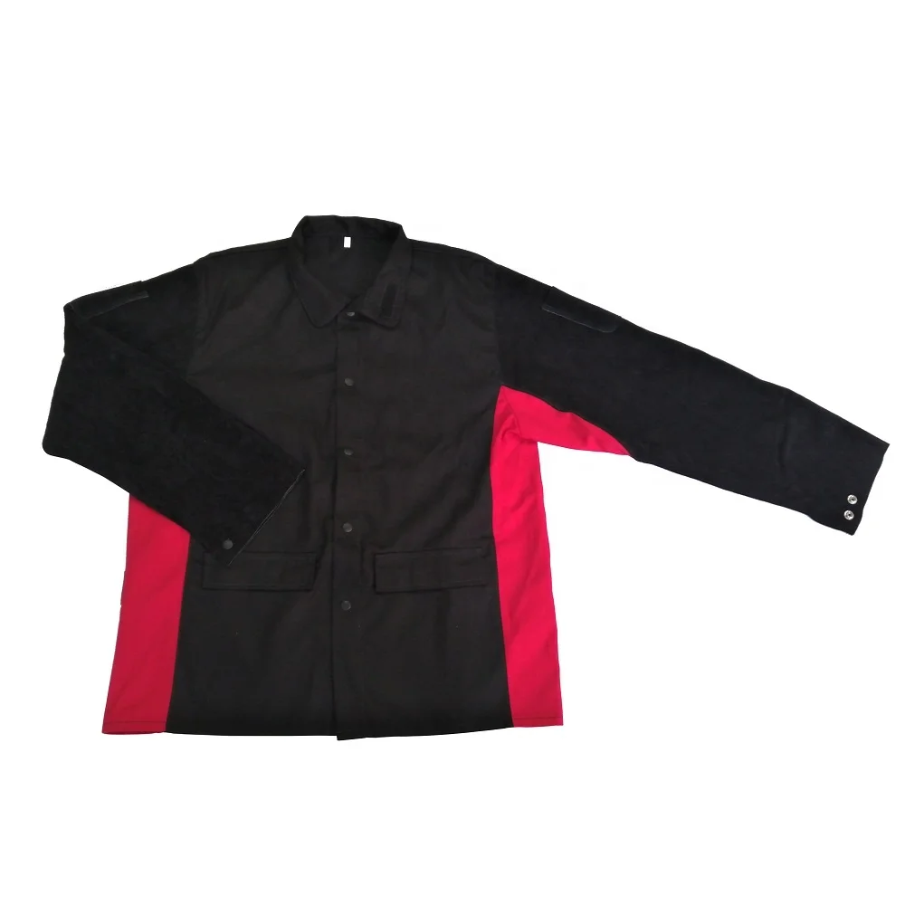 Кожаные рукава, голубая обработанная хлопковая сварочная куртка, одежда