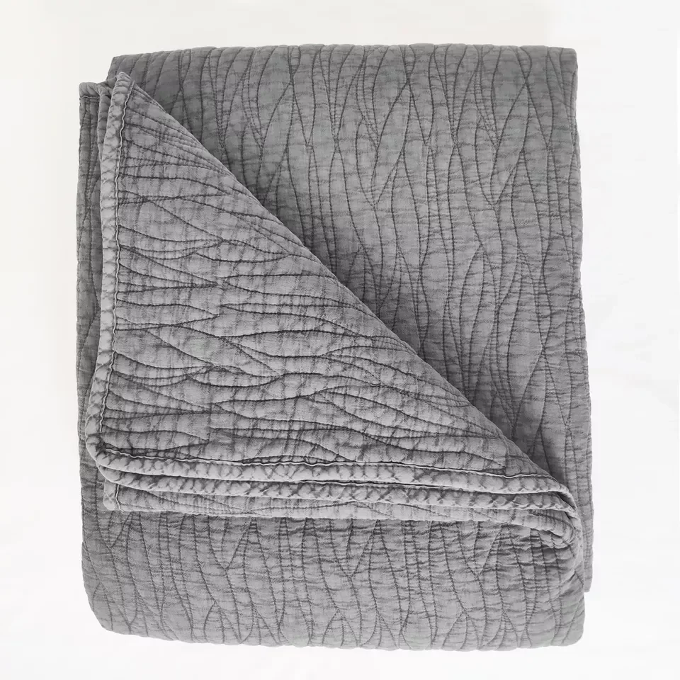 CFP G488 Quilt Coverlet & Shams 3pcs Set Curved Line Pattern Wave Quilts