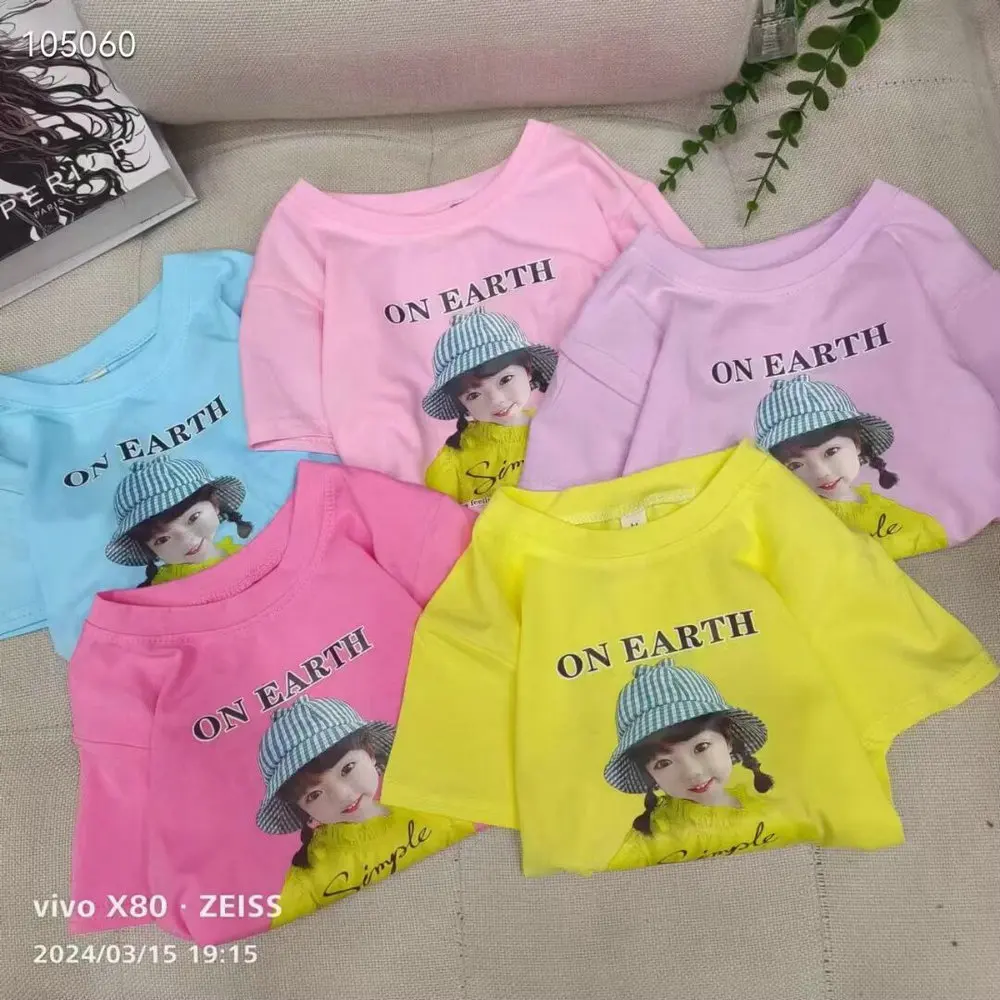 1 Dollar Model HMK048 Shirts Size 2-6 Years Wholesale Ready Ship Girls Graphic Cotton Baby T Shirts With Many Colors