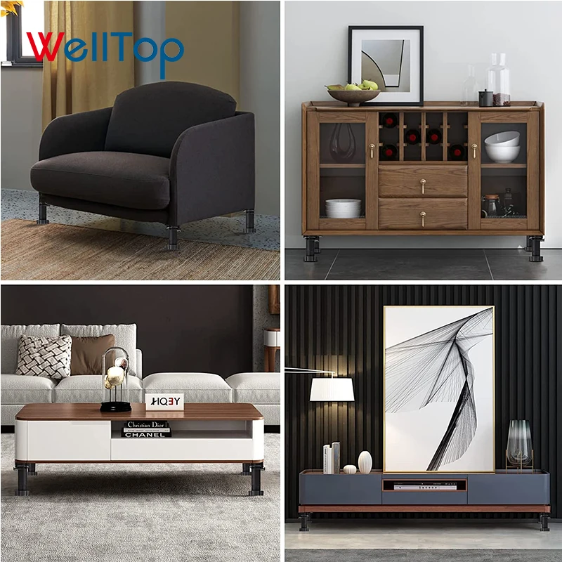 WELLTOP 06.006 Black Adjustable Plastic Table Leg Leveling Feet Plastic Furniture Legs for Cabinet Kitchen Bathroom Table