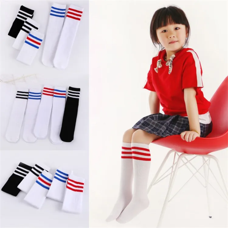 Kids Boy Girl Students Sports Knee High  School Uniform  Striped White School Socks