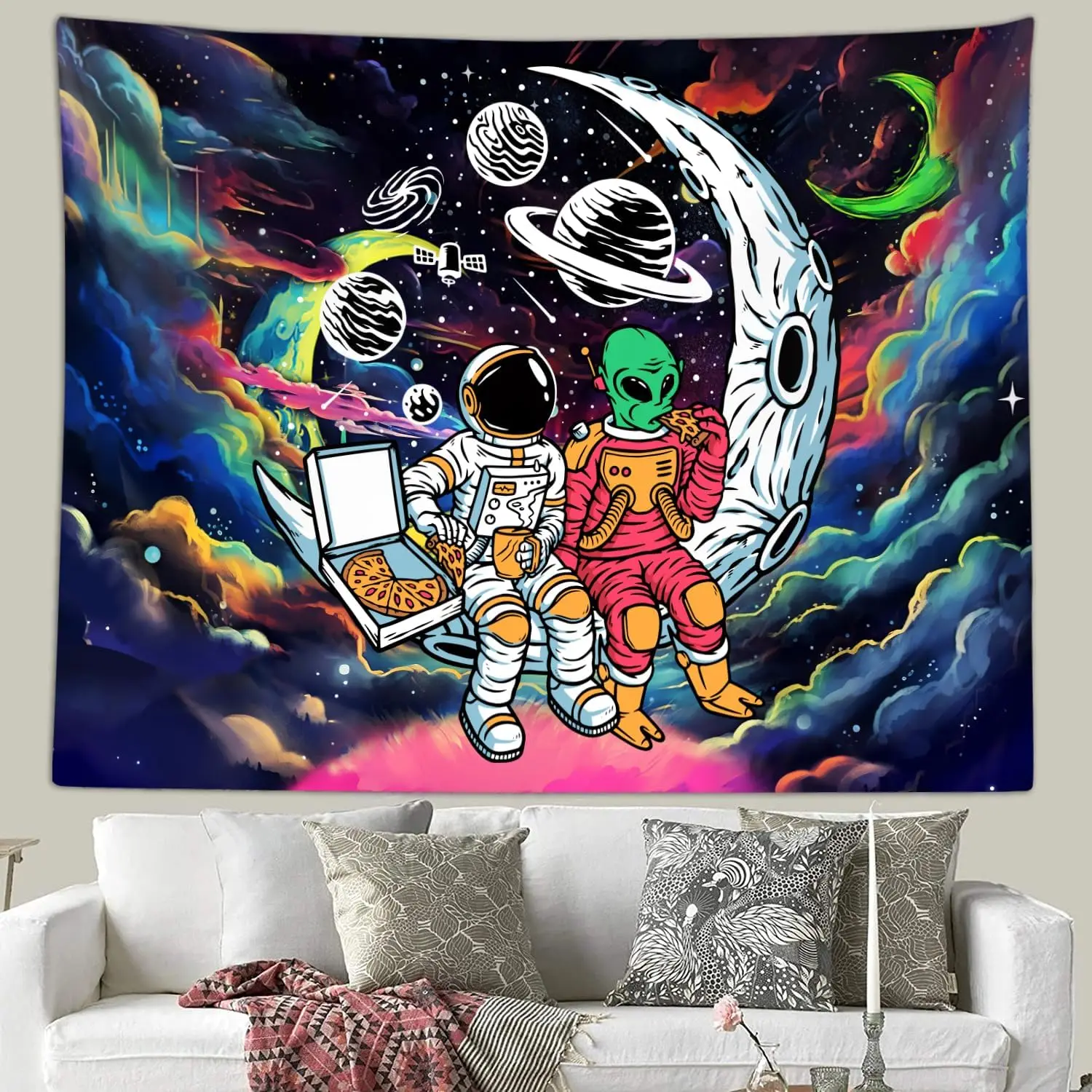Custom DIY Funny Space Astronaut Alien Wall Hanging Tapestry for Men Guys Bedroom