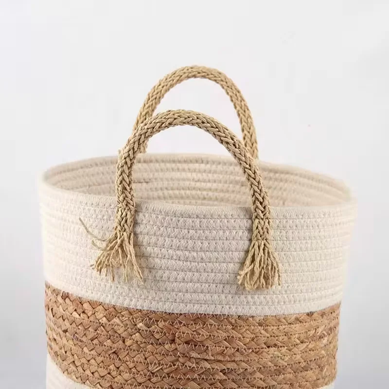 Factory directly sales New Design Water hyacinth and cotton rope storage basket