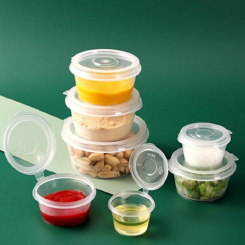 Wholesale 1oz 1.5oz 2oz 3oz 4oz 5oz 6oz 8oz clear round disposable sauce spice ketchup condiment pp plastic glass cup with lid